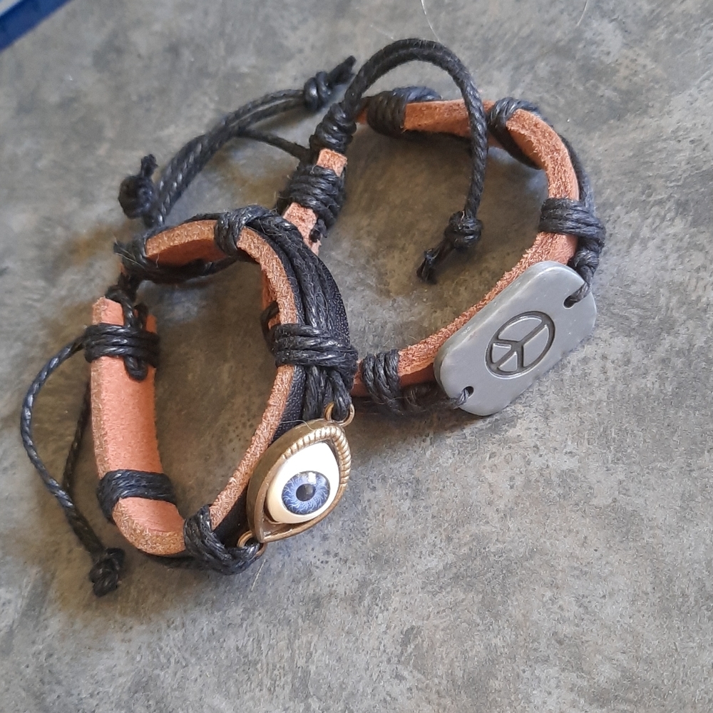 Two Handmade Real Leather Bracelets NWOT